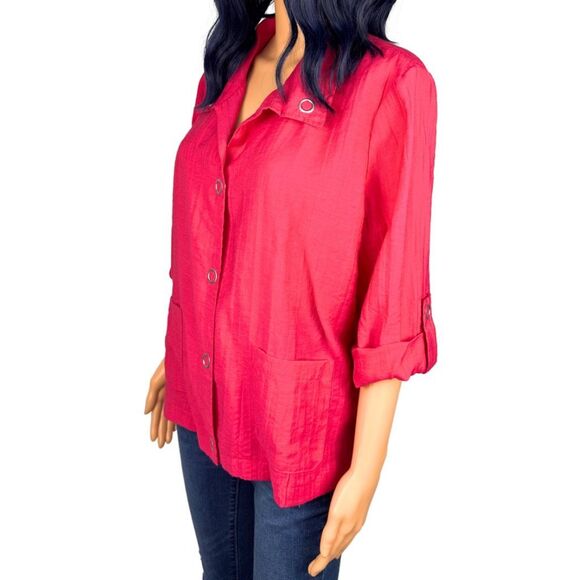Chico’s Women’s Pink Snap Front Mikhaila Hot Pink Shirt Jacket Size 1 Small - Picture 2 of 6